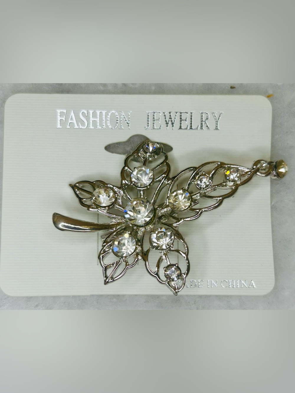 Fashion Jewelry Silver Clear Crystal Floral Brooch